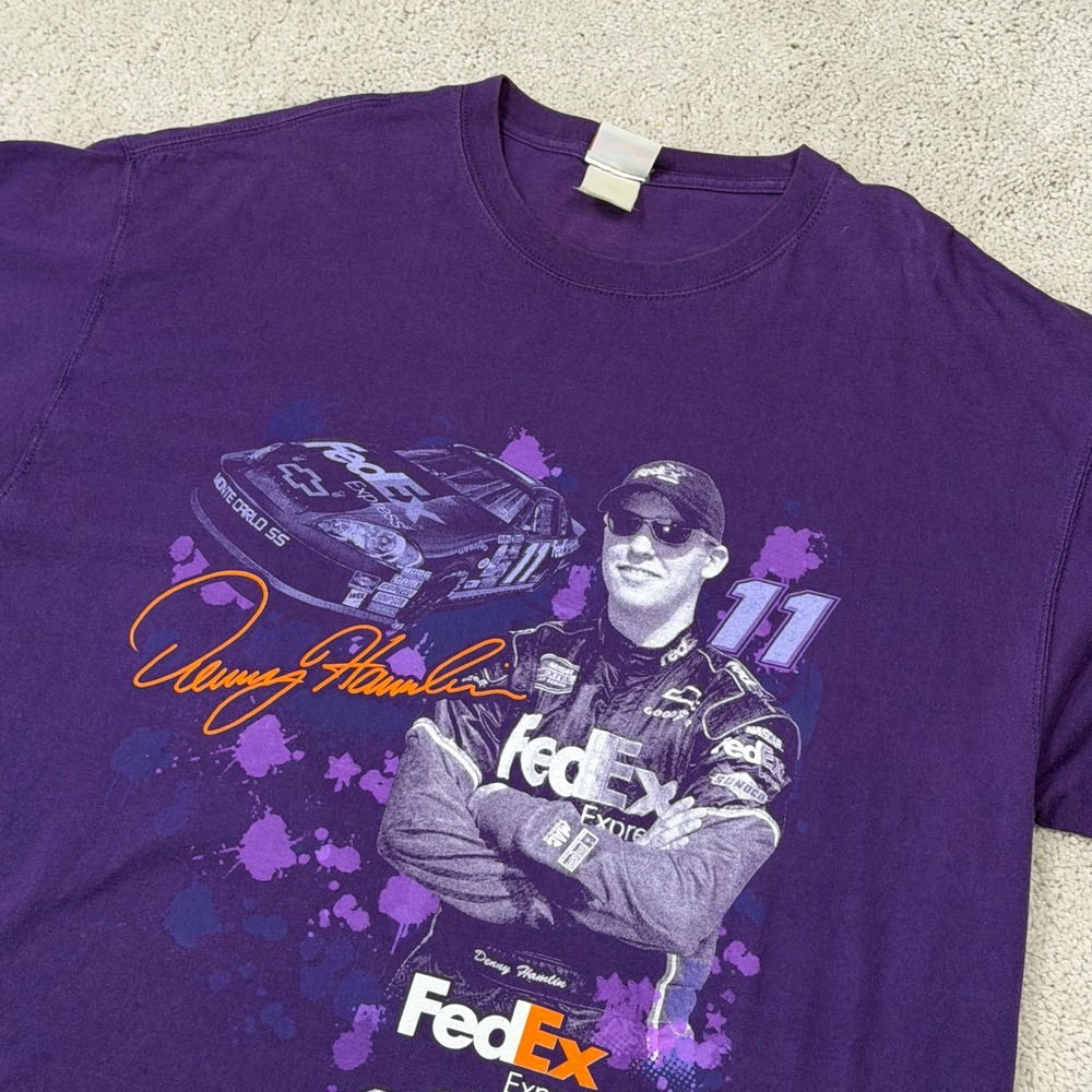 VTG Chase Authentics Denny Hamlin FedEx NASCAR T-Shirt Mens XXL Purple Rookie 06